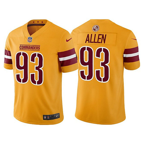 Men & Women & Youth Washington Commanders 93 Jonathan Allen Gold Vapor Untouchable Stitched Football Jersey->washington commanders->NFL Jersey